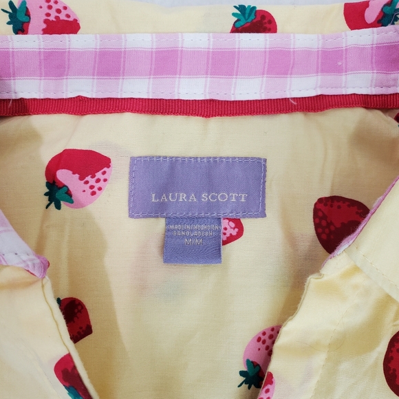 Laura Scott Stawberry Novelty Printed  Button Down Sleeveless Top Yellow Size M - Picture 3 of 10